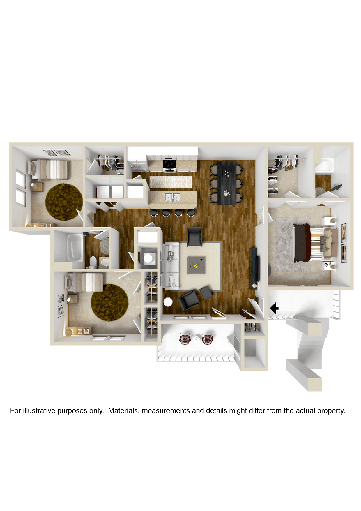 Floor plan for 3 beds, 2 baths, 1413 sqft